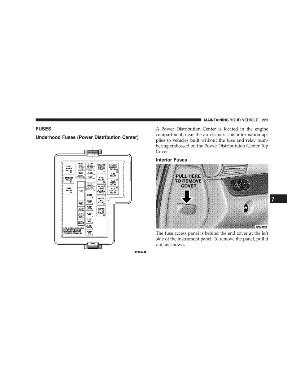 Chrysler Sebring JR27 Convertible owners manual / page 223