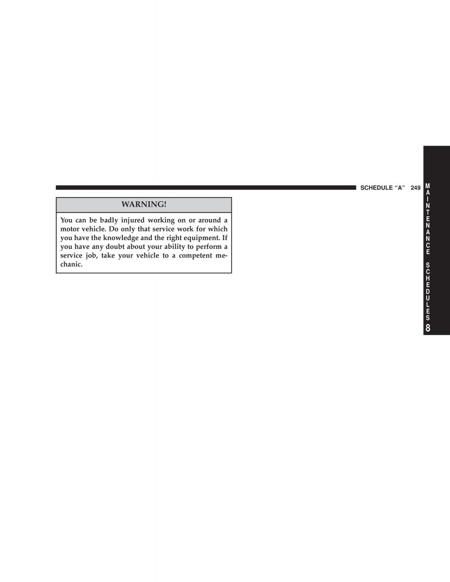 Chrysler Sebring JR27 Convertible owners manual / page 249