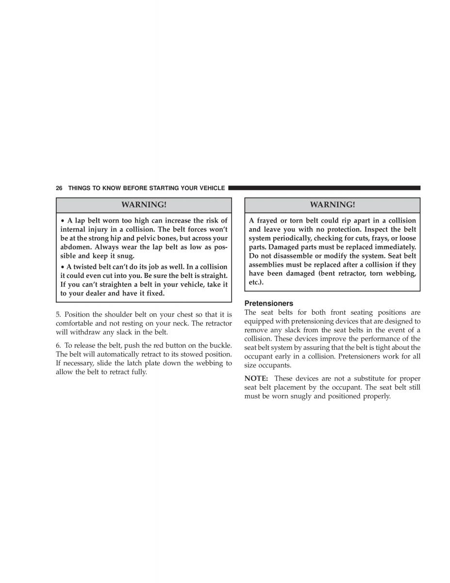 Chrysler Sebring JR27 Convertible owners manual / page 26