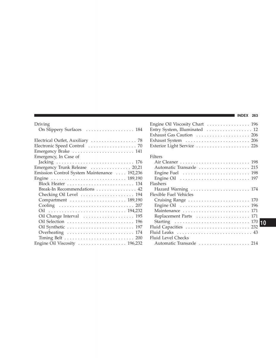 Chrysler Sebring JR27 Convertible owners manual / page 263