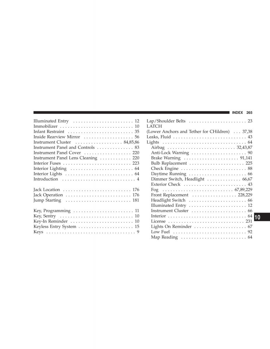 Chrysler Sebring JR27 Convertible owners manual / page 265