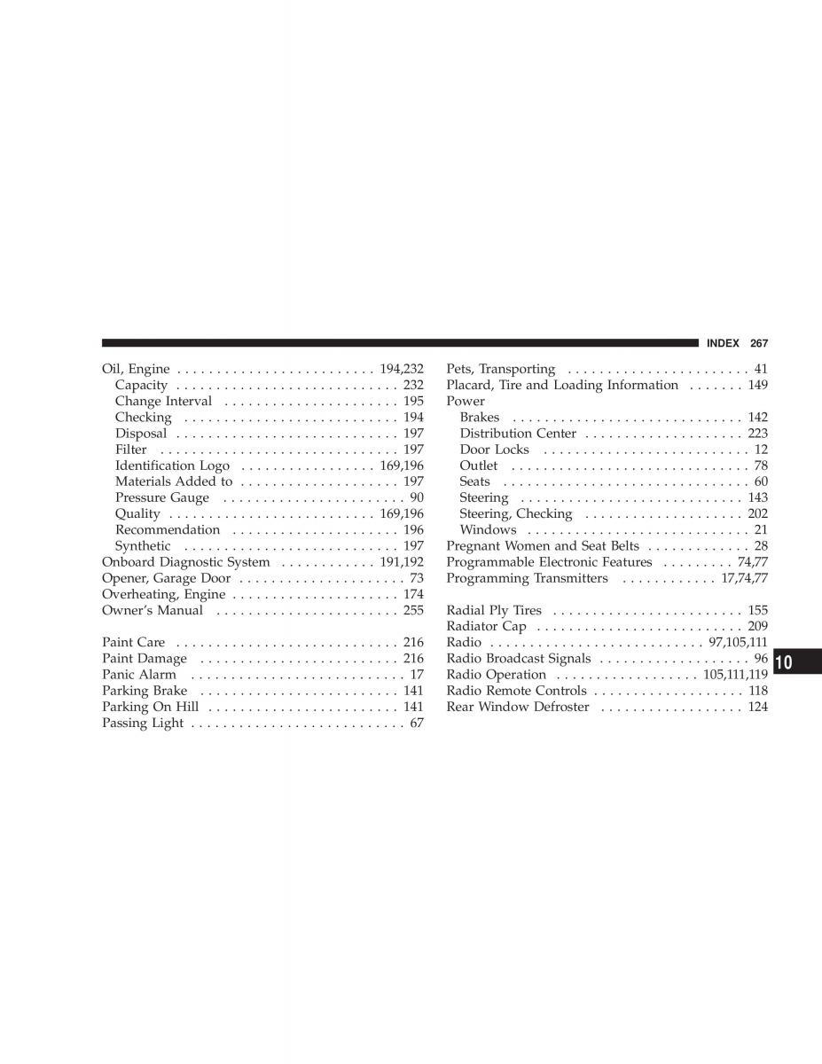 Chrysler Sebring JR27 Convertible owners manual / page 267