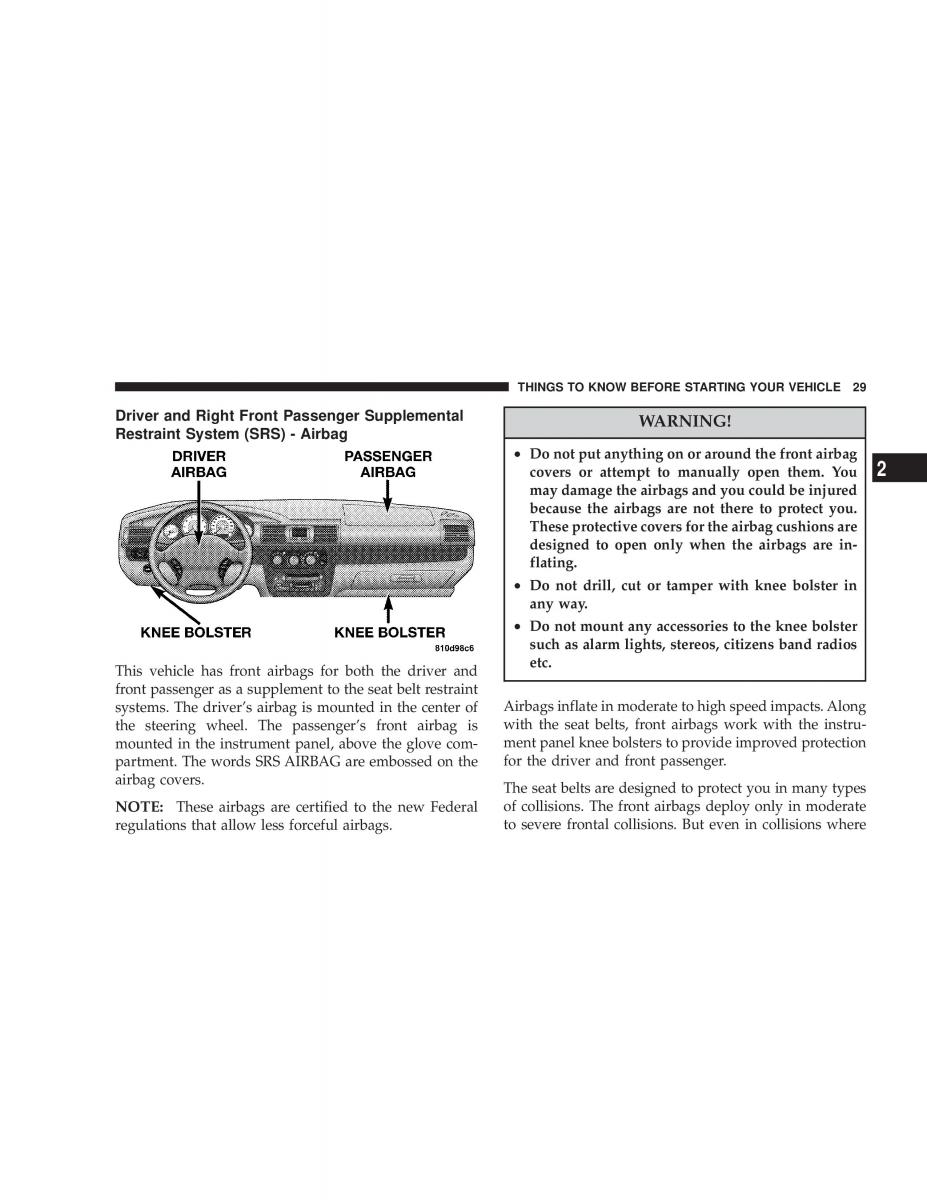 Chrysler Sebring JR27 Convertible owners manual / page 29