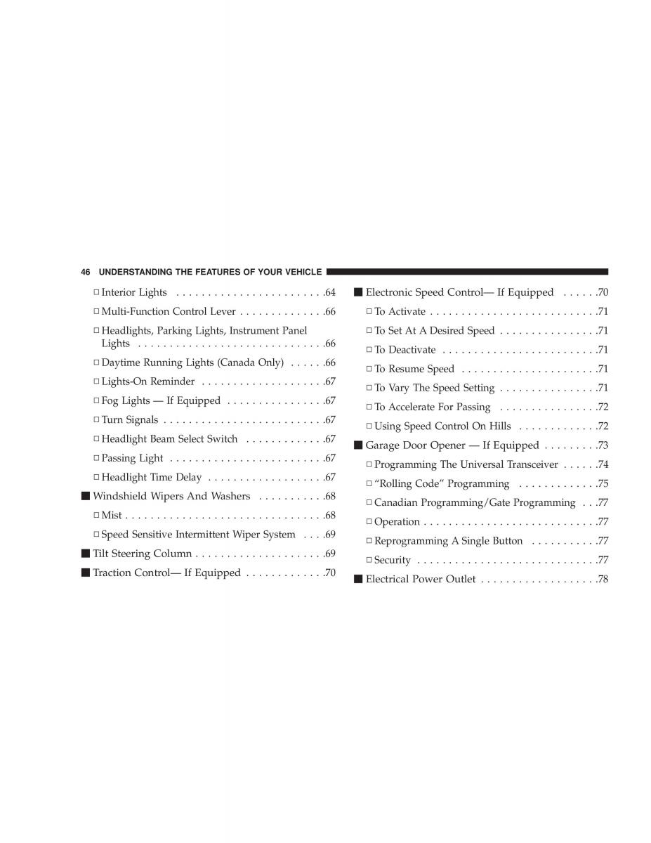 Chrysler Sebring JR27 Convertible owners manual / page 46