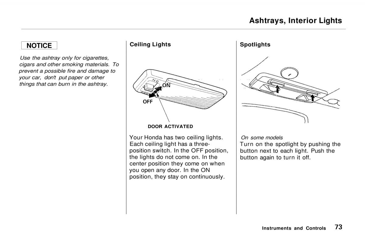 Honda Odyssey I 1 Honda Shuttle Isuzu Oasis owners manual / page 73