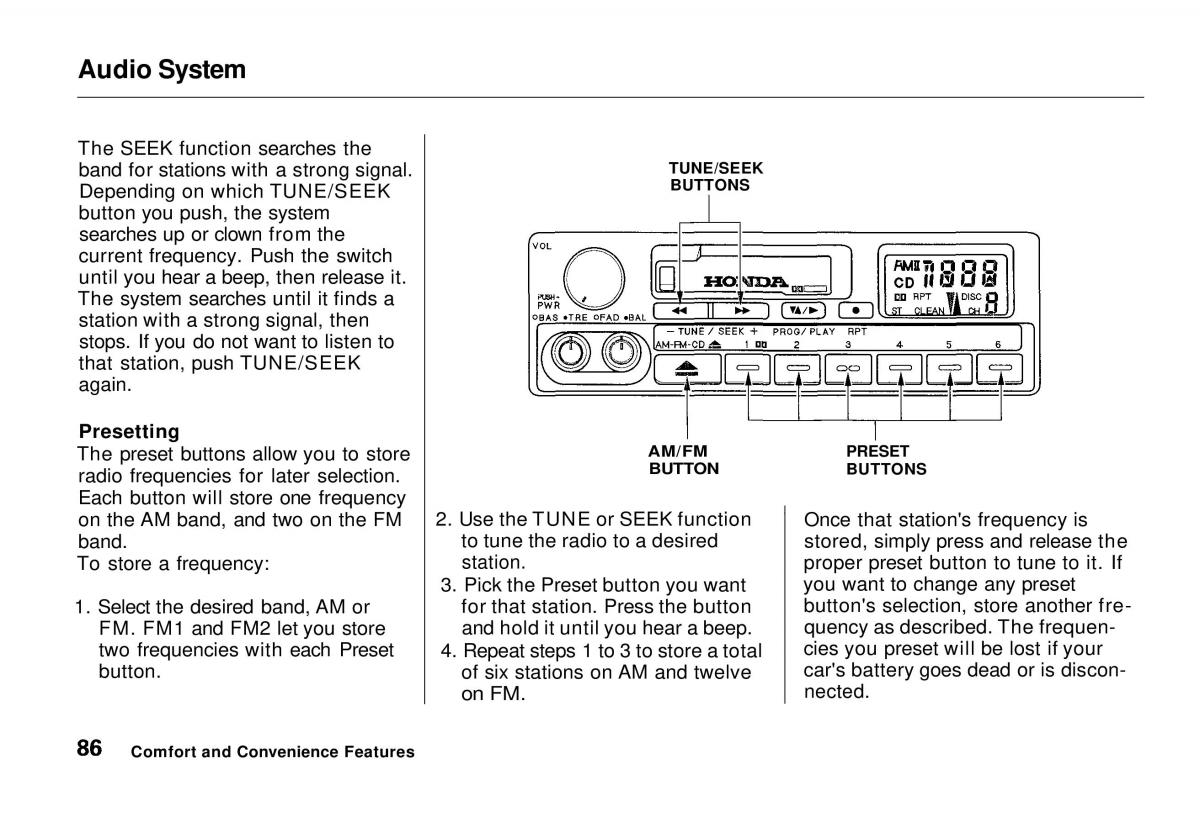 manual  Honda Odyssey I 1 Honda Shuttle Isuzu Oasis owners manual / page 86