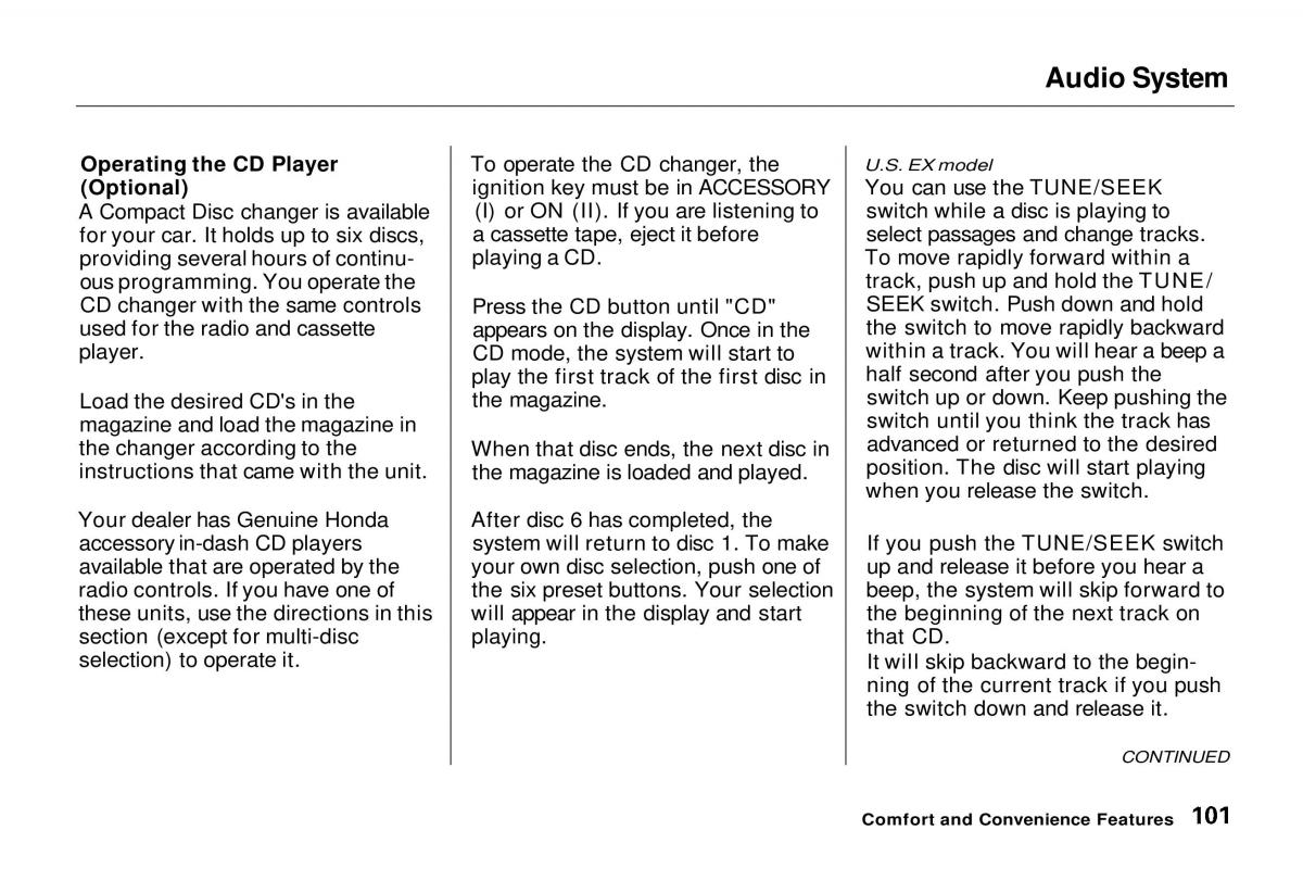 manual  Honda Odyssey I 1 Honda Shuttle Isuzu Oasis owners manual / page 101