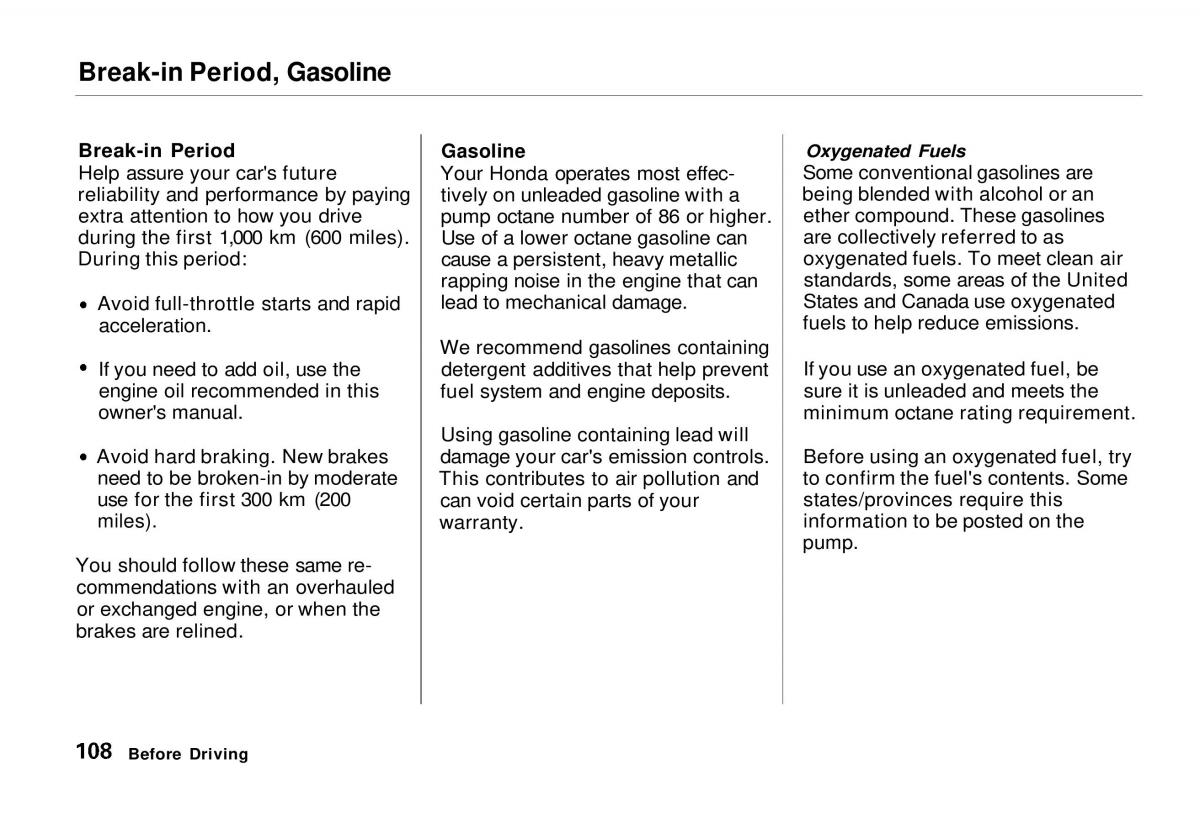 Honda Odyssey I 1 Honda Shuttle Isuzu Oasis owners manual / page 108