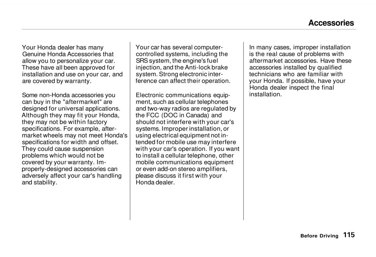 Honda Odyssey I 1 Honda Shuttle Isuzu Oasis owners manual / page 115