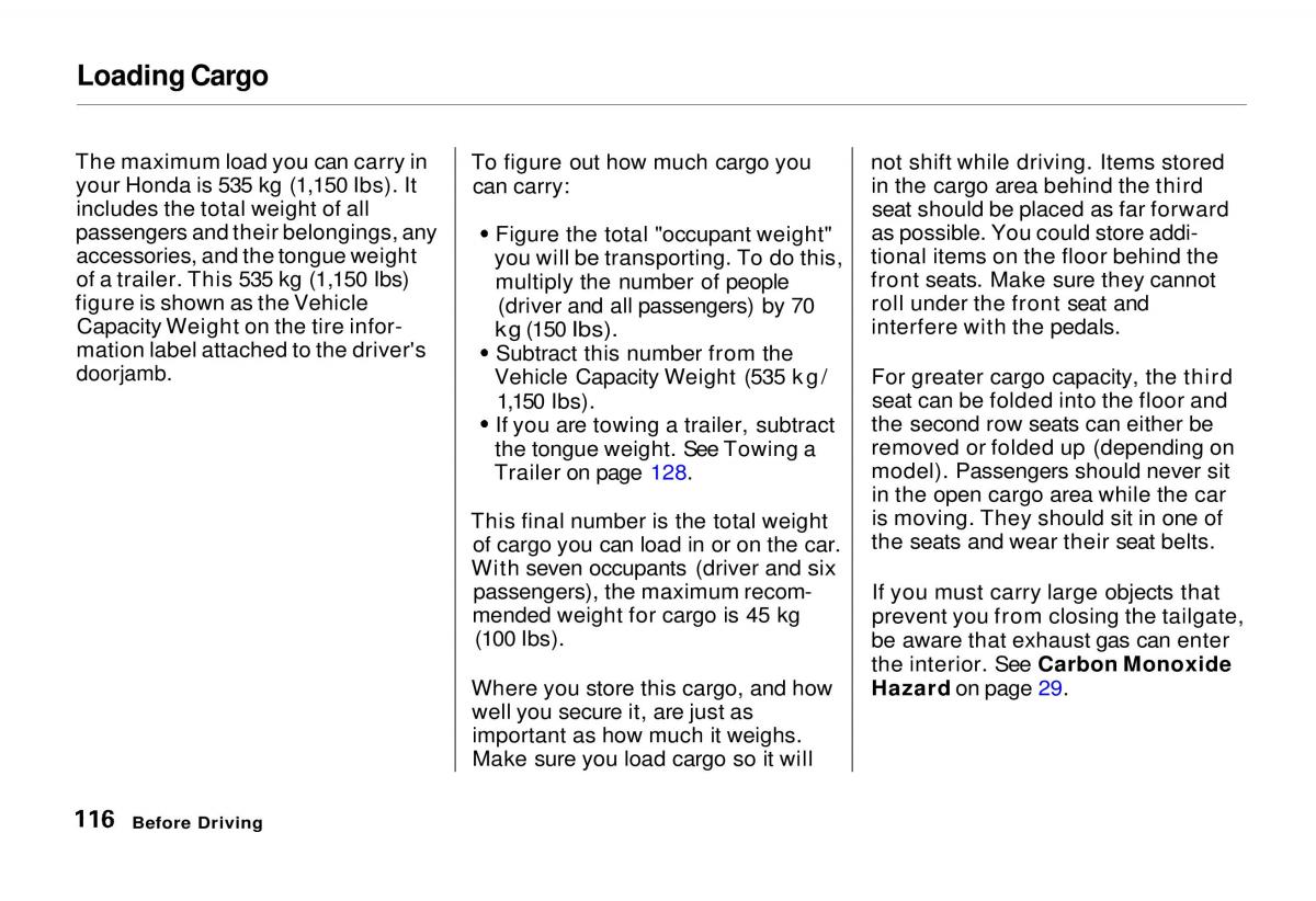 manual  Honda Odyssey I 1 Honda Shuttle Isuzu Oasis owners manual / page 116