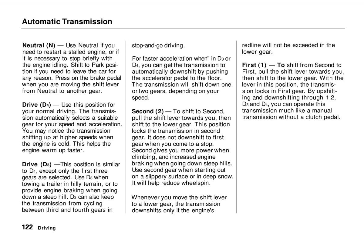 Honda Odyssey I 1 Honda Shuttle Isuzu Oasis owners manual / page 122