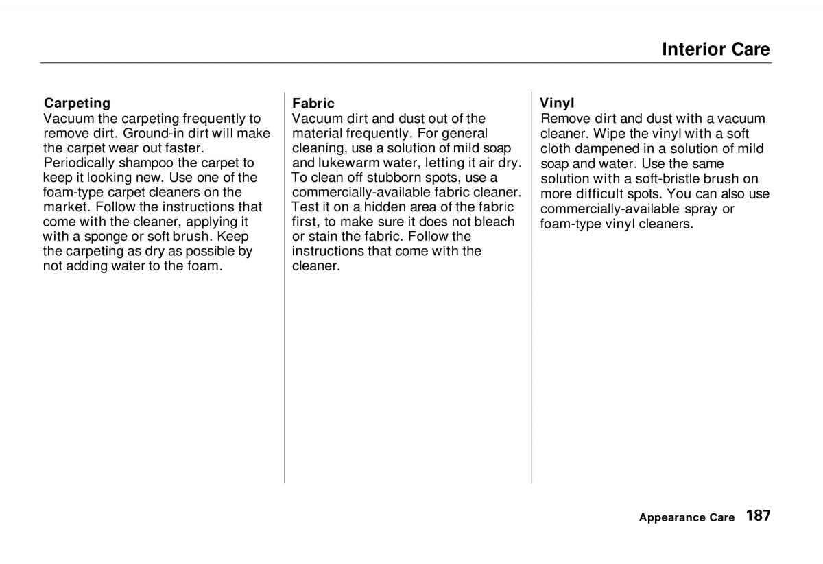 Honda Odyssey I 1 Honda Shuttle Isuzu Oasis owners manual / page 186