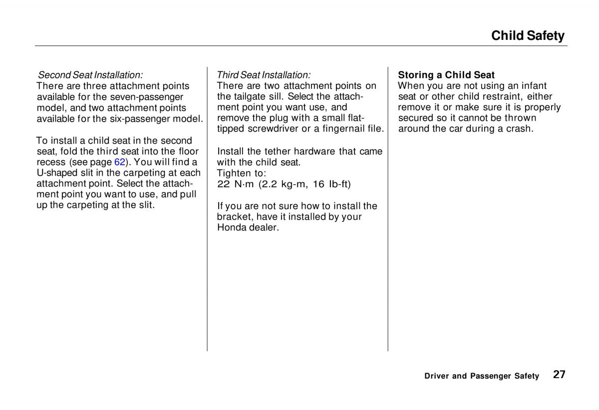 Honda Odyssey I 1 Honda Shuttle Isuzu Oasis owners manual / page 28