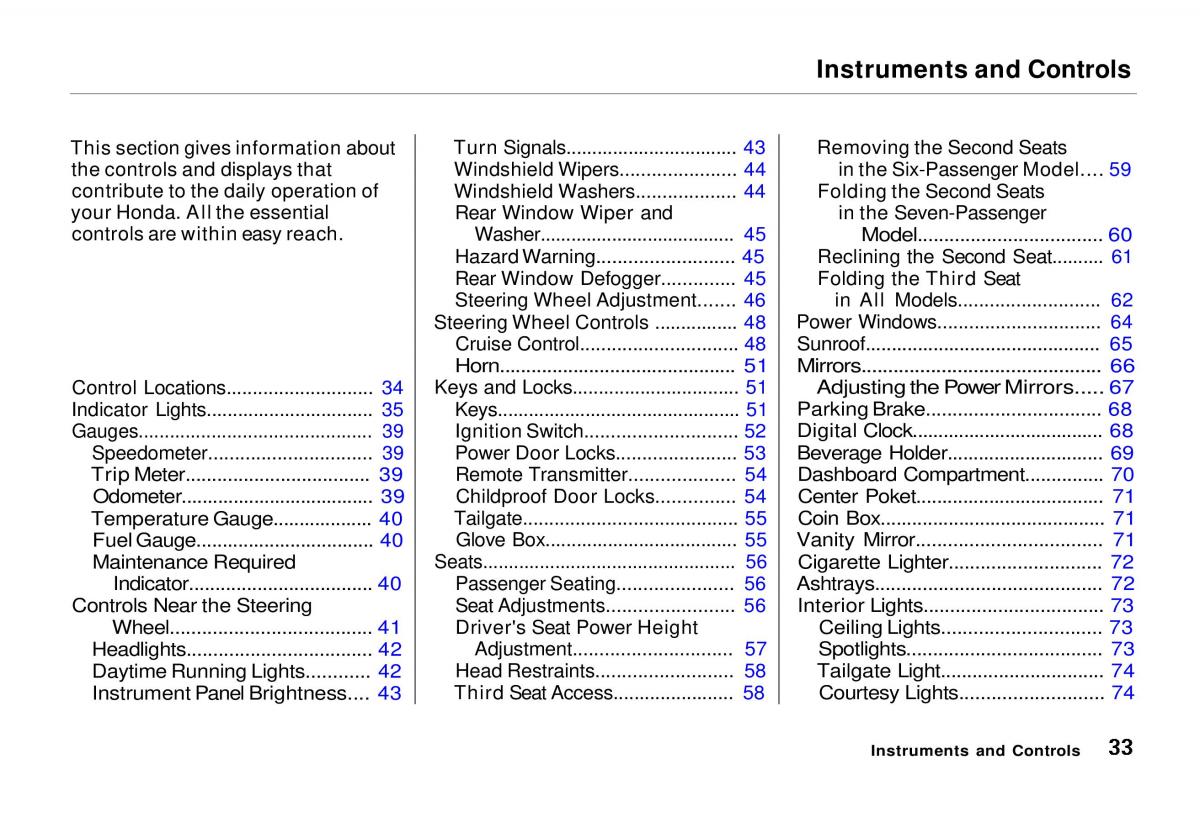 Honda Odyssey I 1 Honda Shuttle Isuzu Oasis owners manual / page 33