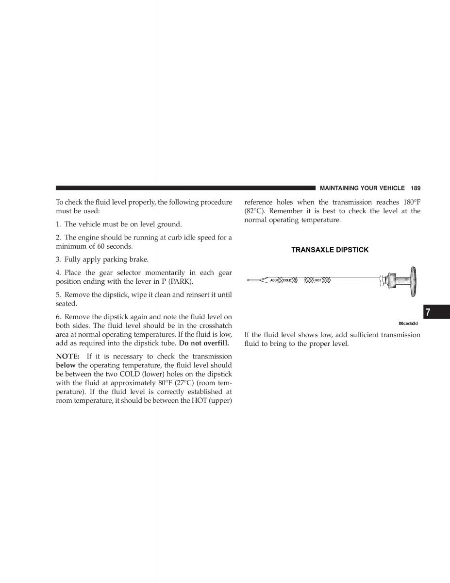 Chrysler Neon II 2 Dodge Neon owners manual / page 189