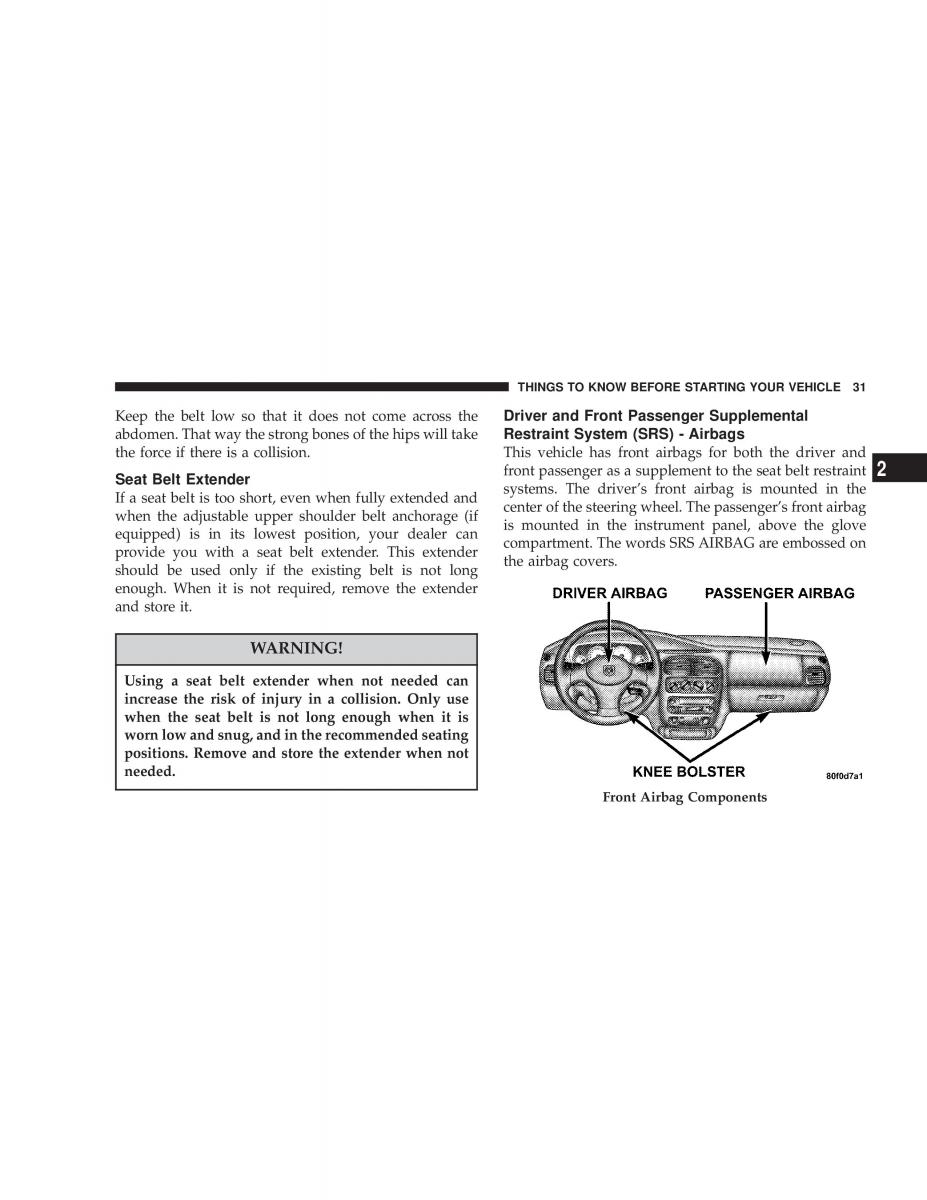 manual  Chrysler Neon II 2 Dodge Neon owners manual / page 31