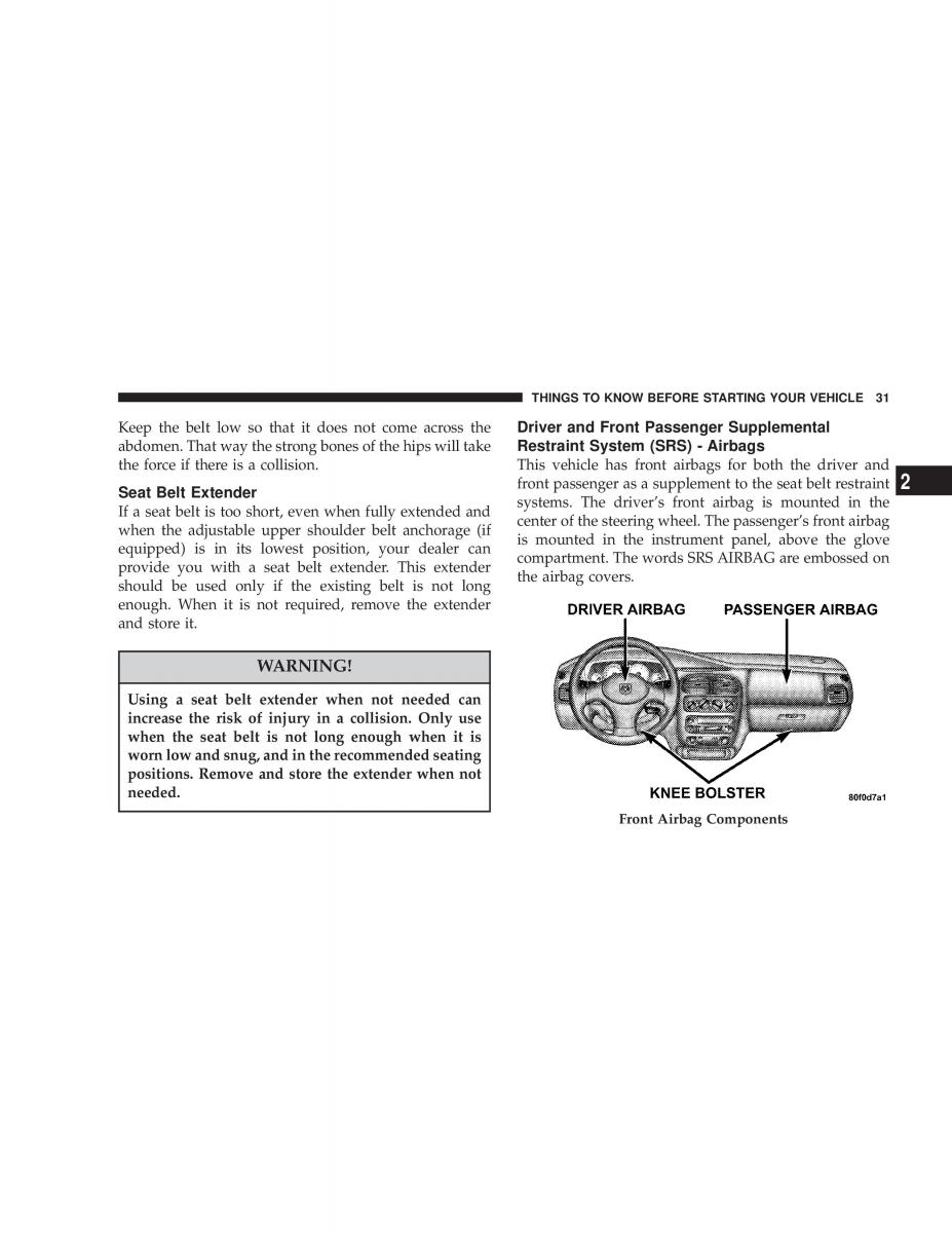 Chrysler Neon II 2 Dodge Neon owners manual / page 31