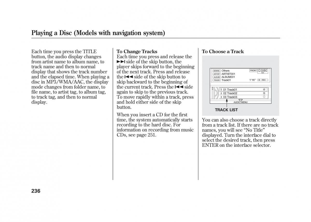 Acura MDX II 2 owners manual / page 243