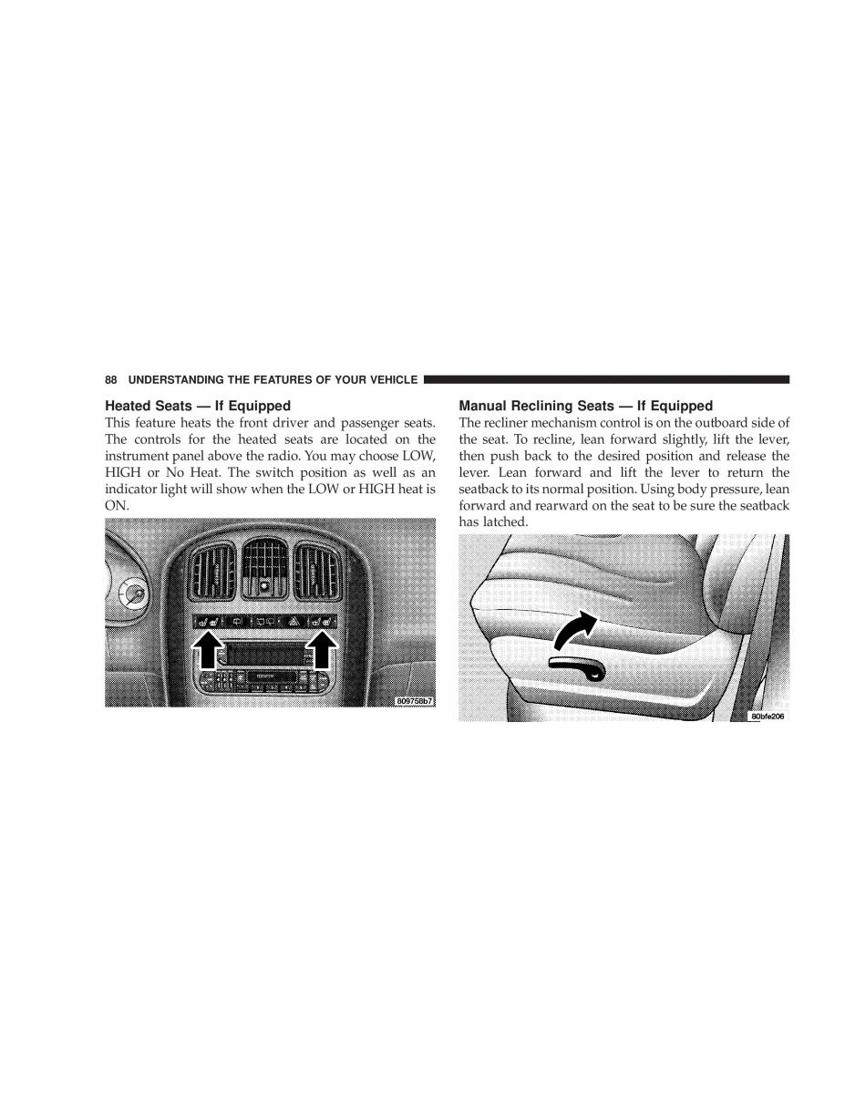 Chrysler Voyager Town and Country Plymouth Voyager owners manual / page 88