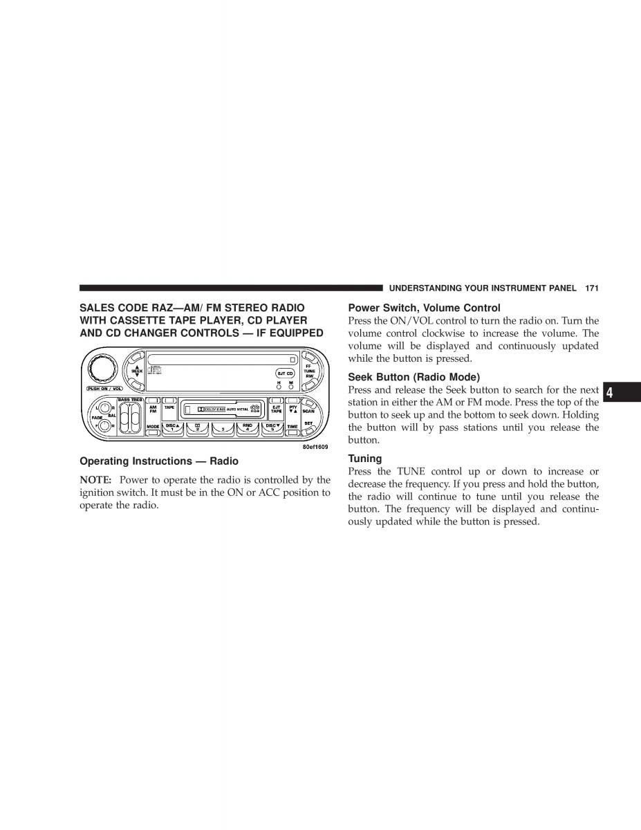 manual  Chrysler Voyager Town and Country Plymouth Voyager owners manual / page 171