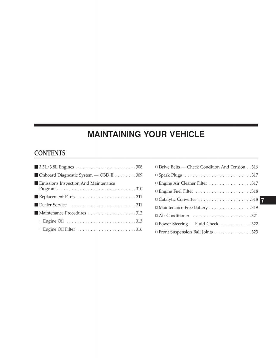 manual  Chrysler Voyager Town and Country Plymouth Voyager owners manual / page 305