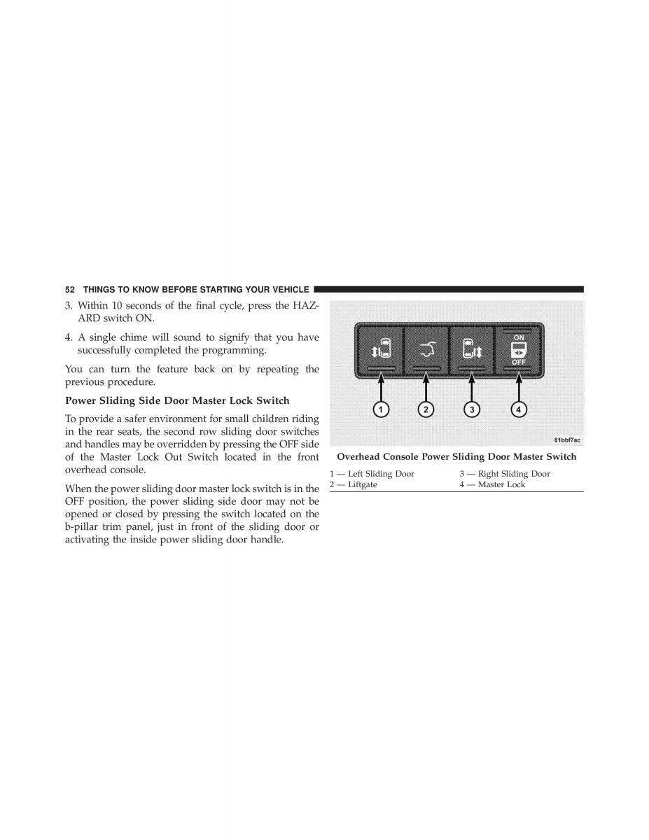 Chrysler Grand Voyager V 5 Town and Country Lancia Voyager owners manual / page 54