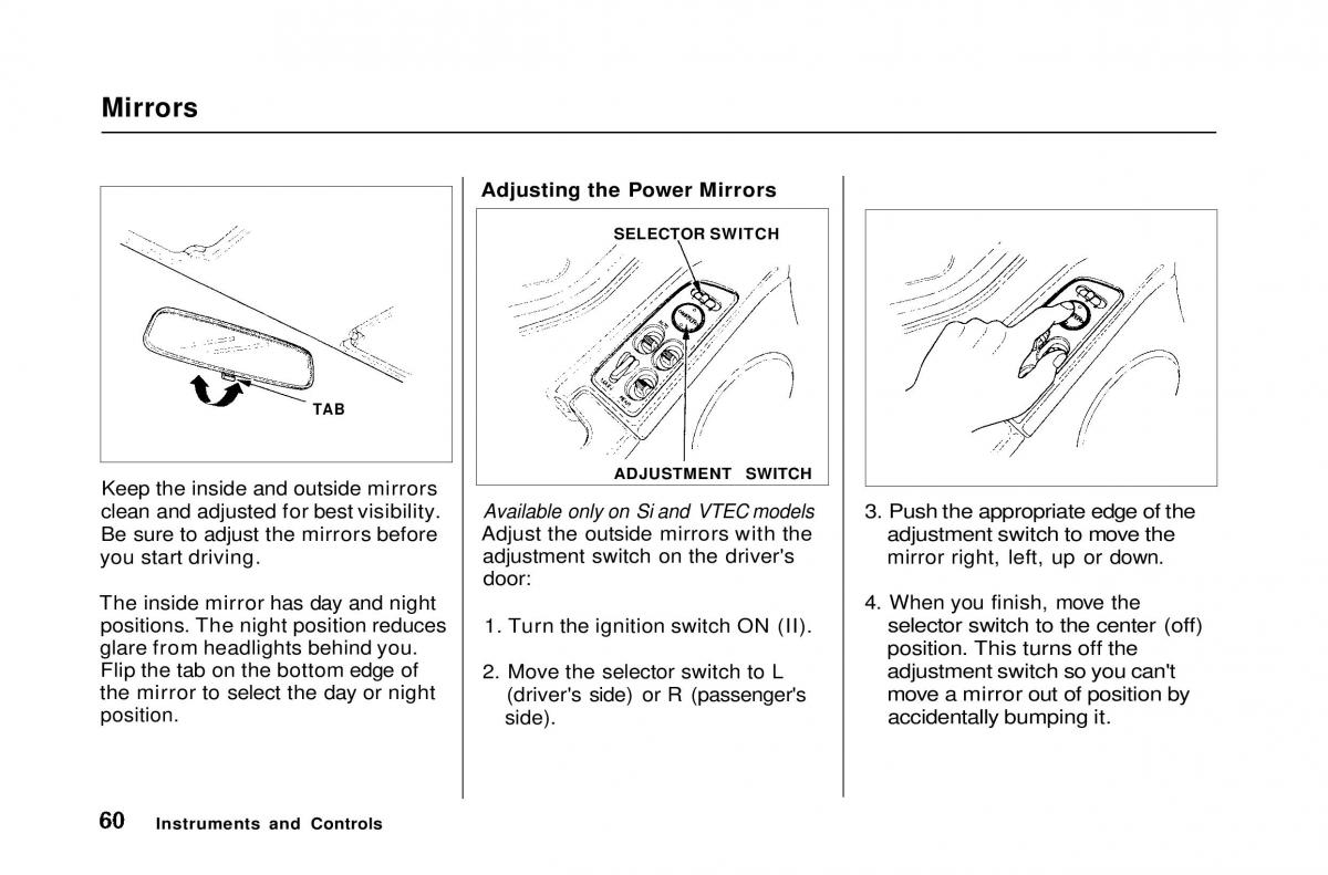 Honda Civic Del Sol CR X owners manual / page 61