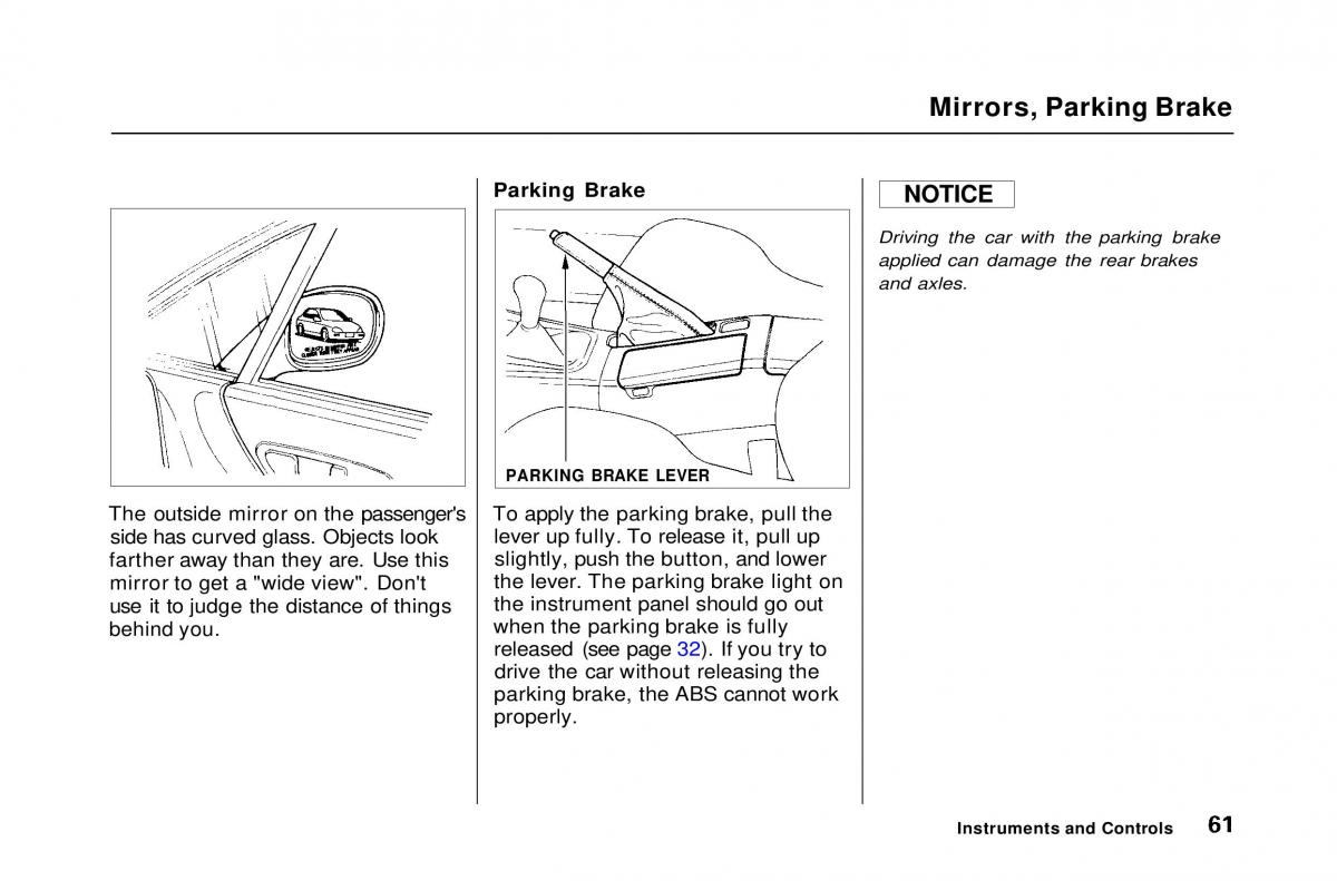 Honda Civic Del Sol CR X owners manual / page 62