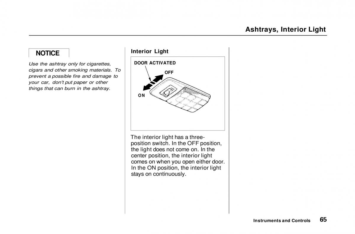 Honda Civic Del Sol CR X owners manual / page 66