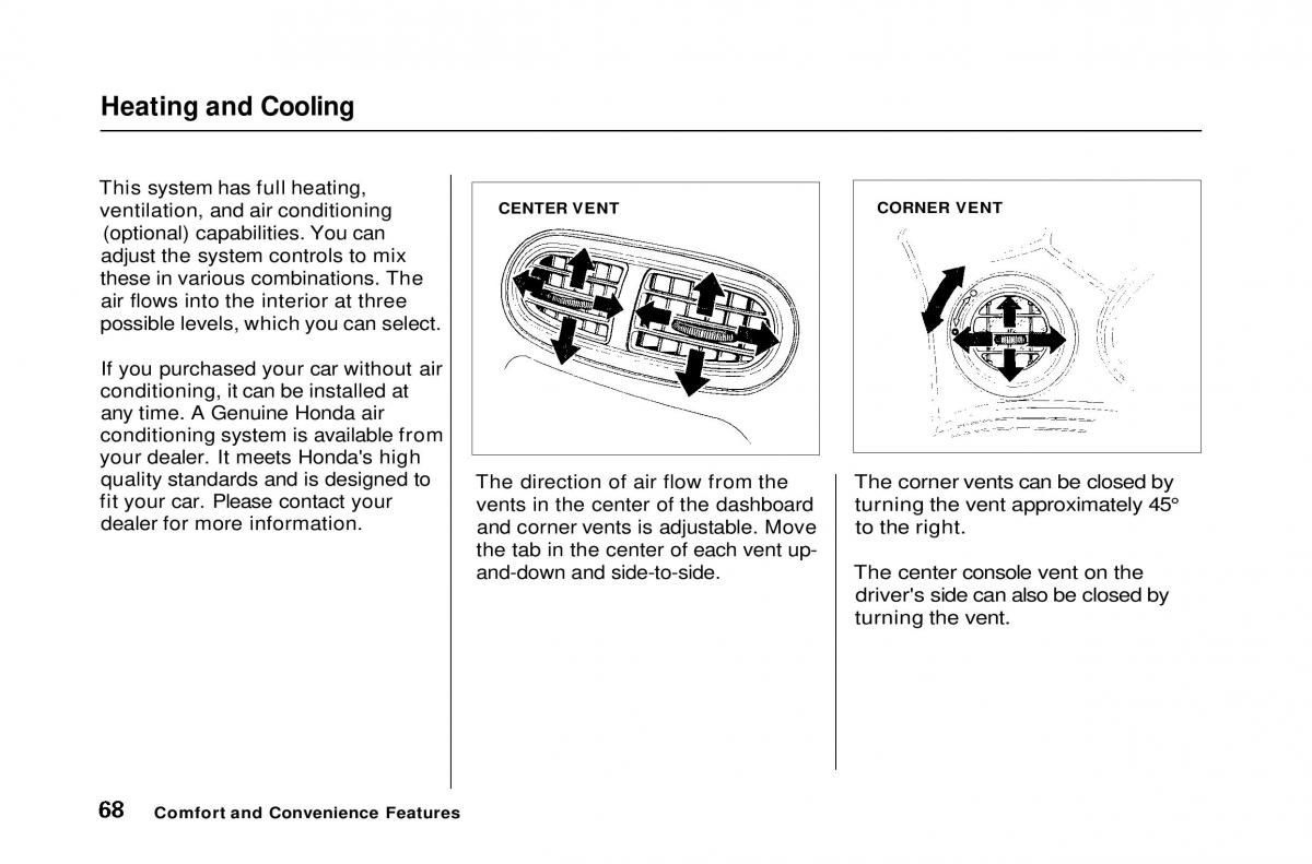 Honda Civic Del Sol CR X owners manual / page 68