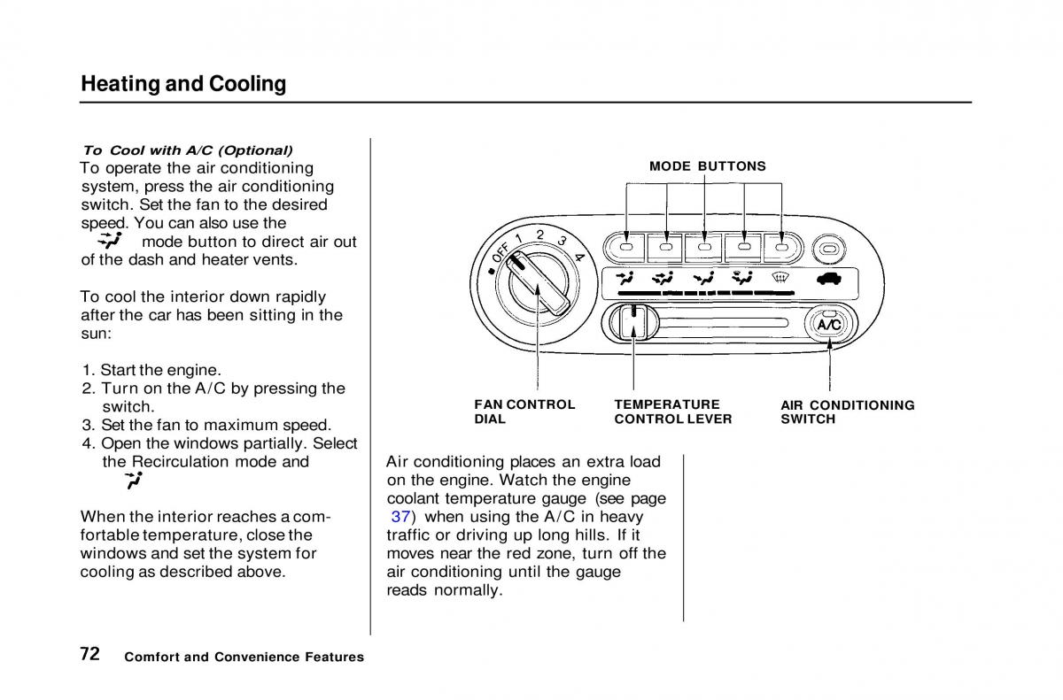 Honda Civic Del Sol CR X owners manual / page 72