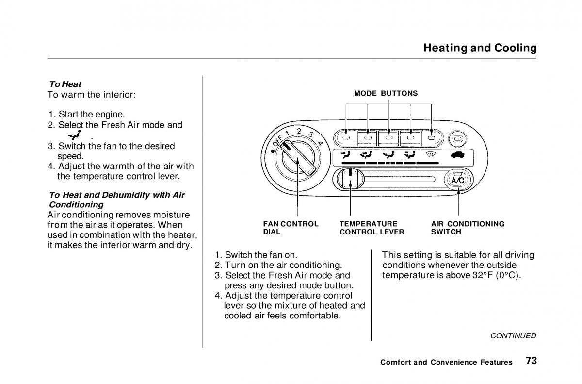 Honda Civic Del Sol CR X owners manual / page 73