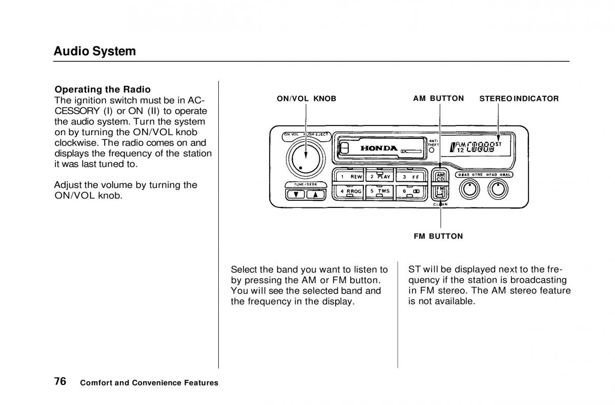 Honda Civic Del Sol CR X owners manual / page 76