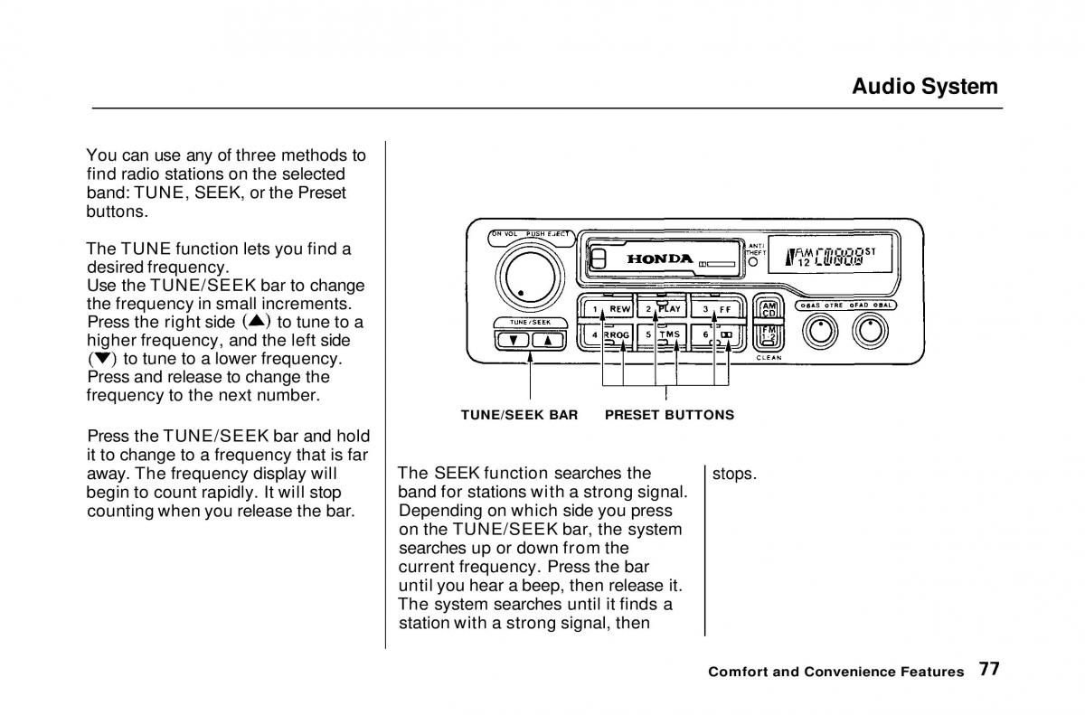 Honda Civic Del Sol CR X owners manual / page 77