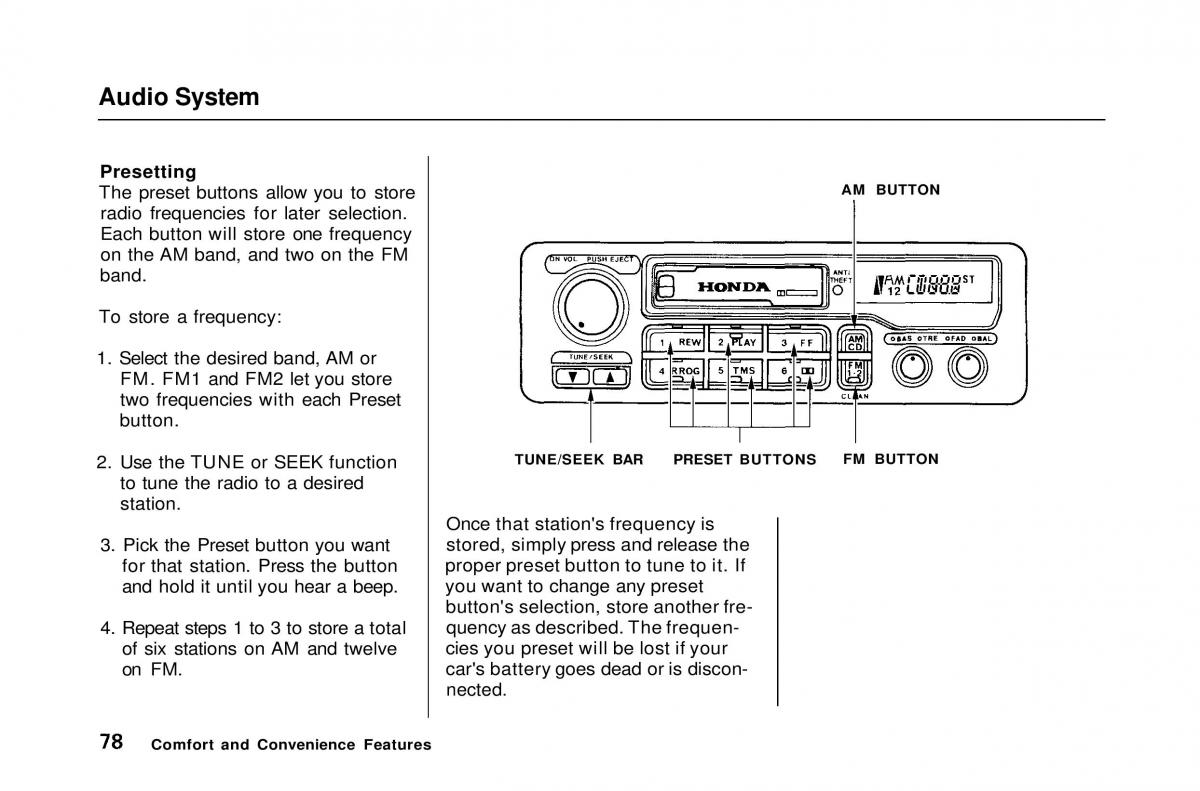 Honda Civic Del Sol CR X owners manual / page 78