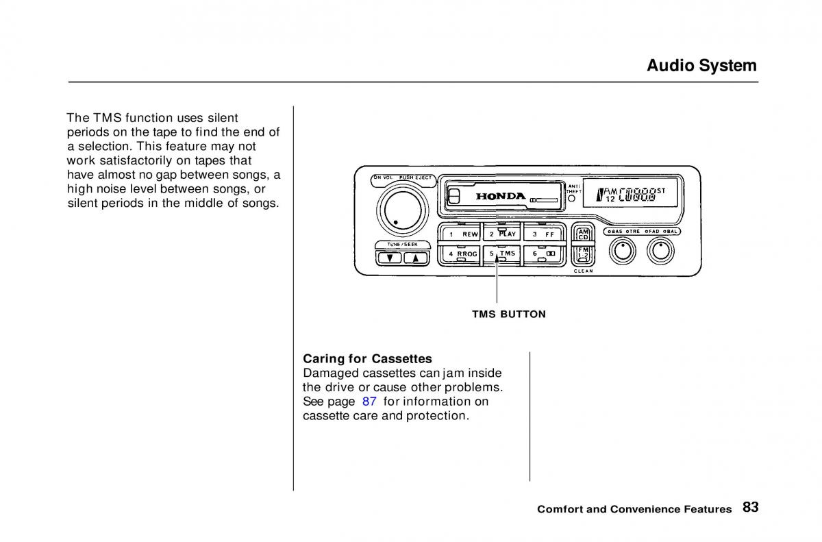 Honda Civic Del Sol CR X owners manual / page 83