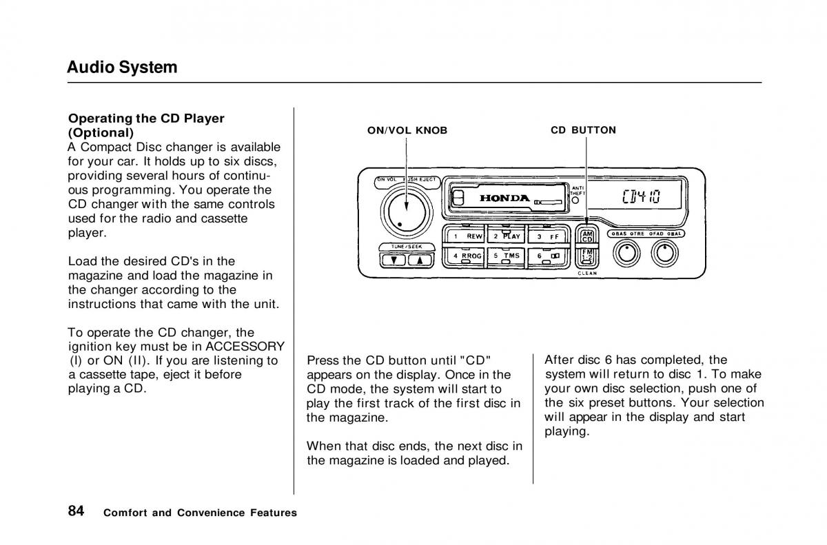 Honda Civic Del Sol CR X owners manual / page 84