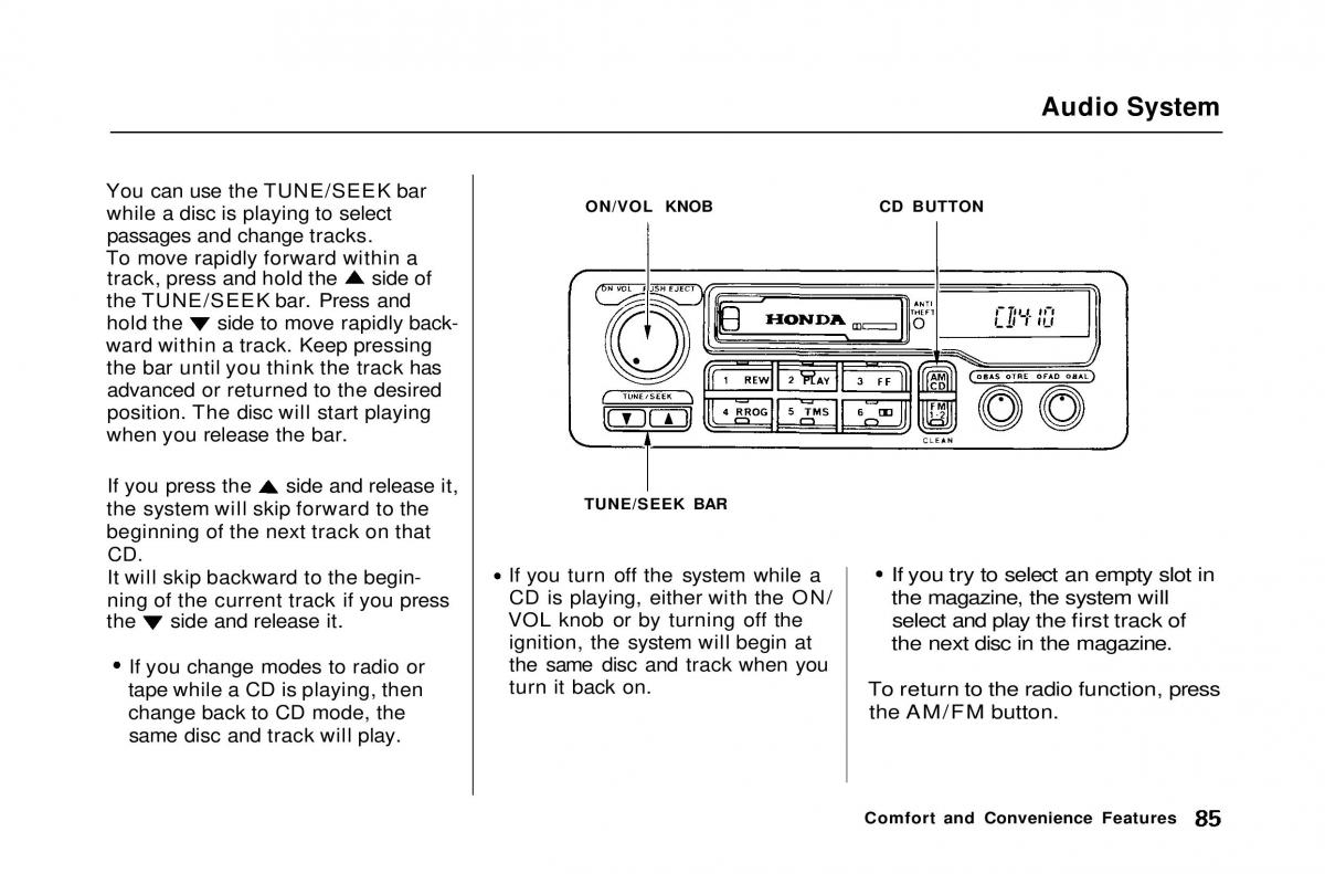 Honda Civic Del Sol CR X owners manual / page 85