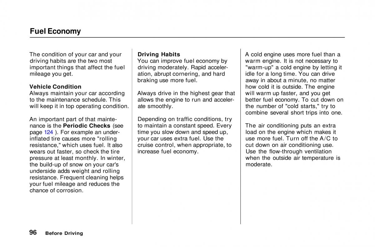 Honda Civic Del Sol CR X owners manual / page 96