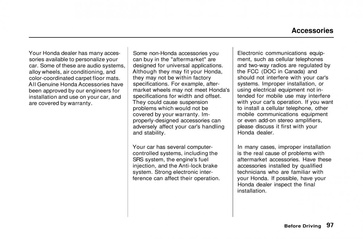 Honda Civic Del Sol CR X owners manual / page 97