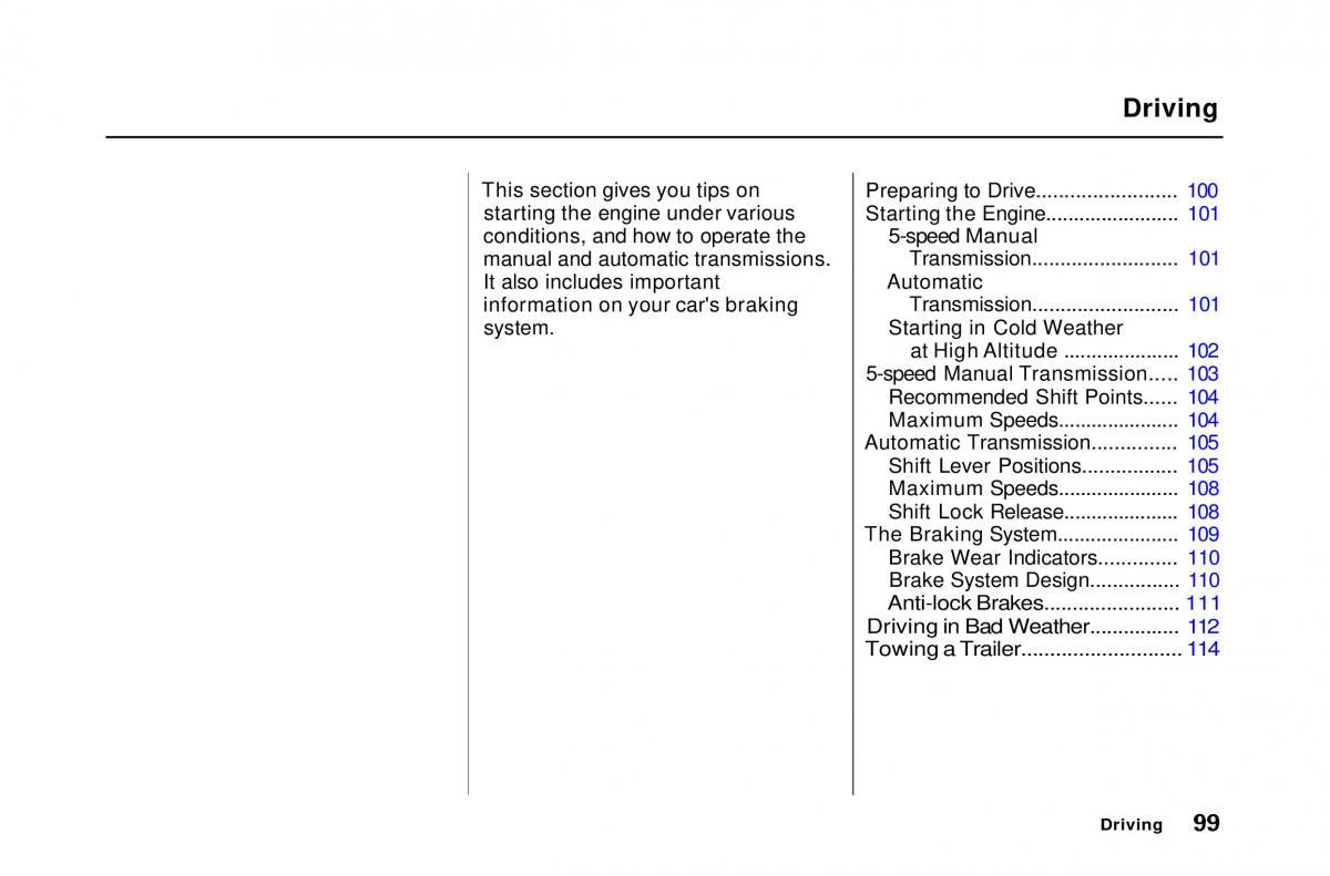 Honda Civic Del Sol CR X owners manual / page 99