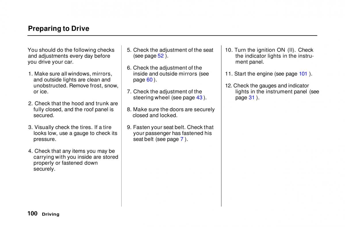 Honda Civic Del Sol CR X owners manual / page 100