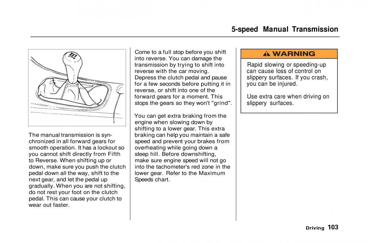 Honda Civic Del Sol CR X owners manual / page 103