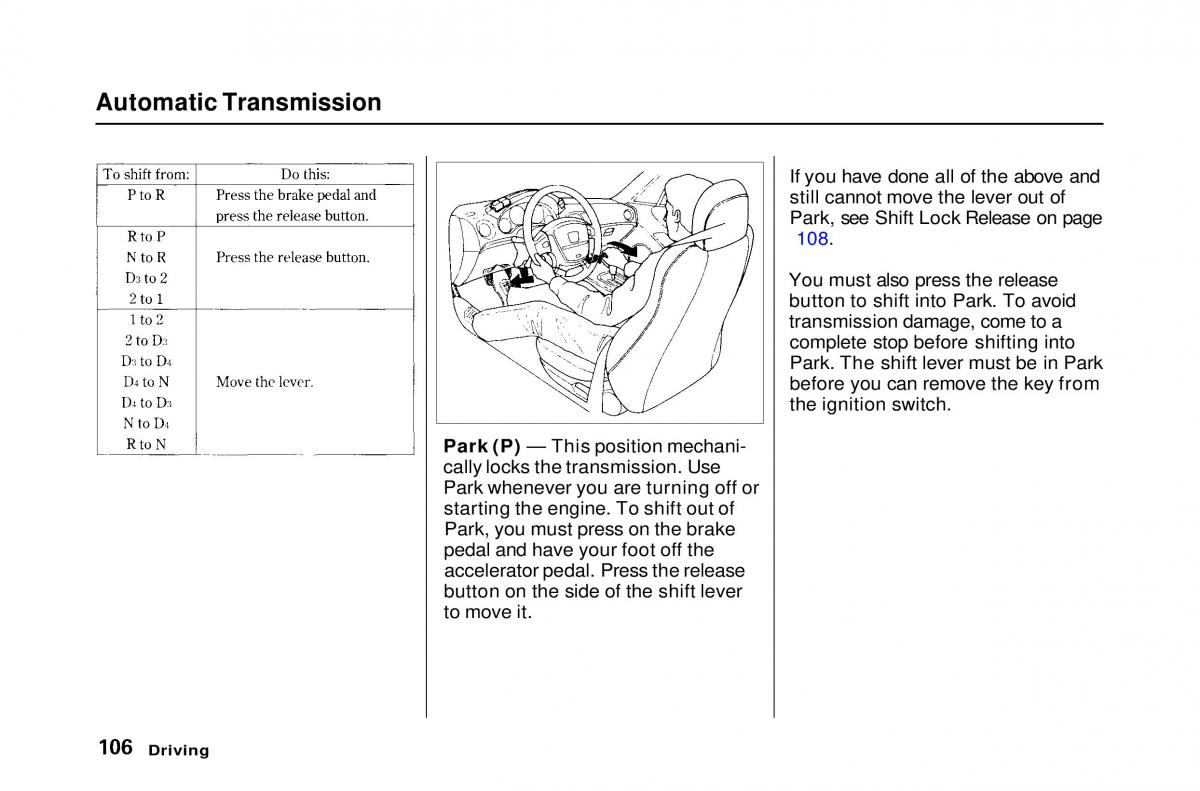 Honda Civic Del Sol CR X owners manual / page 106