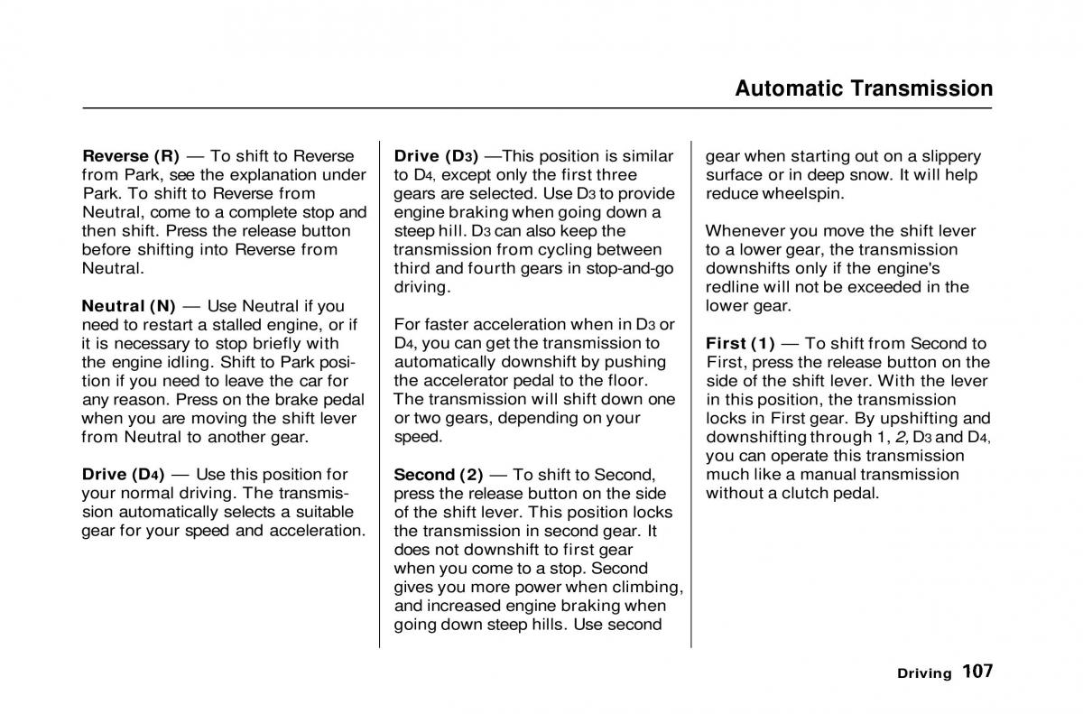 Honda Civic Del Sol CR X owners manual / page 107