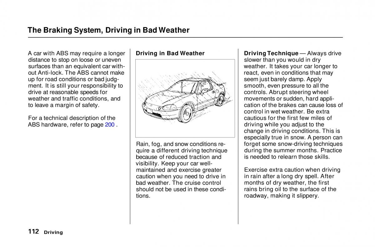 Honda Civic Del Sol CR X owners manual / page 112