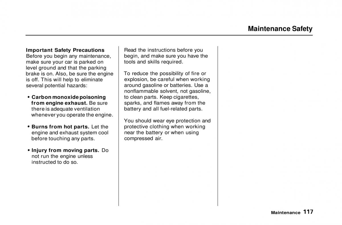 Honda Civic Del Sol CR X owners manual / page 117