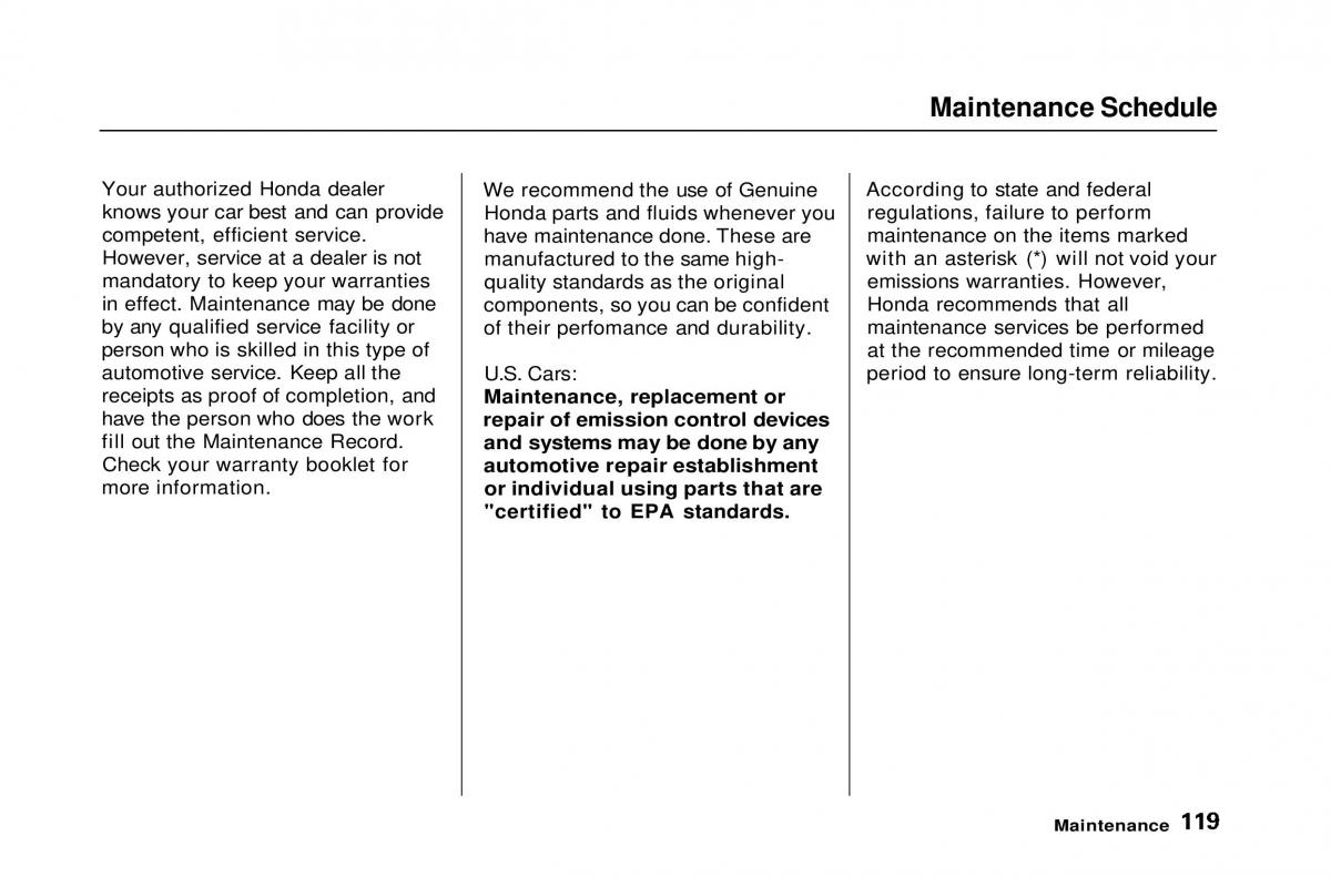 Honda Civic Del Sol CR X owners manual / page 119