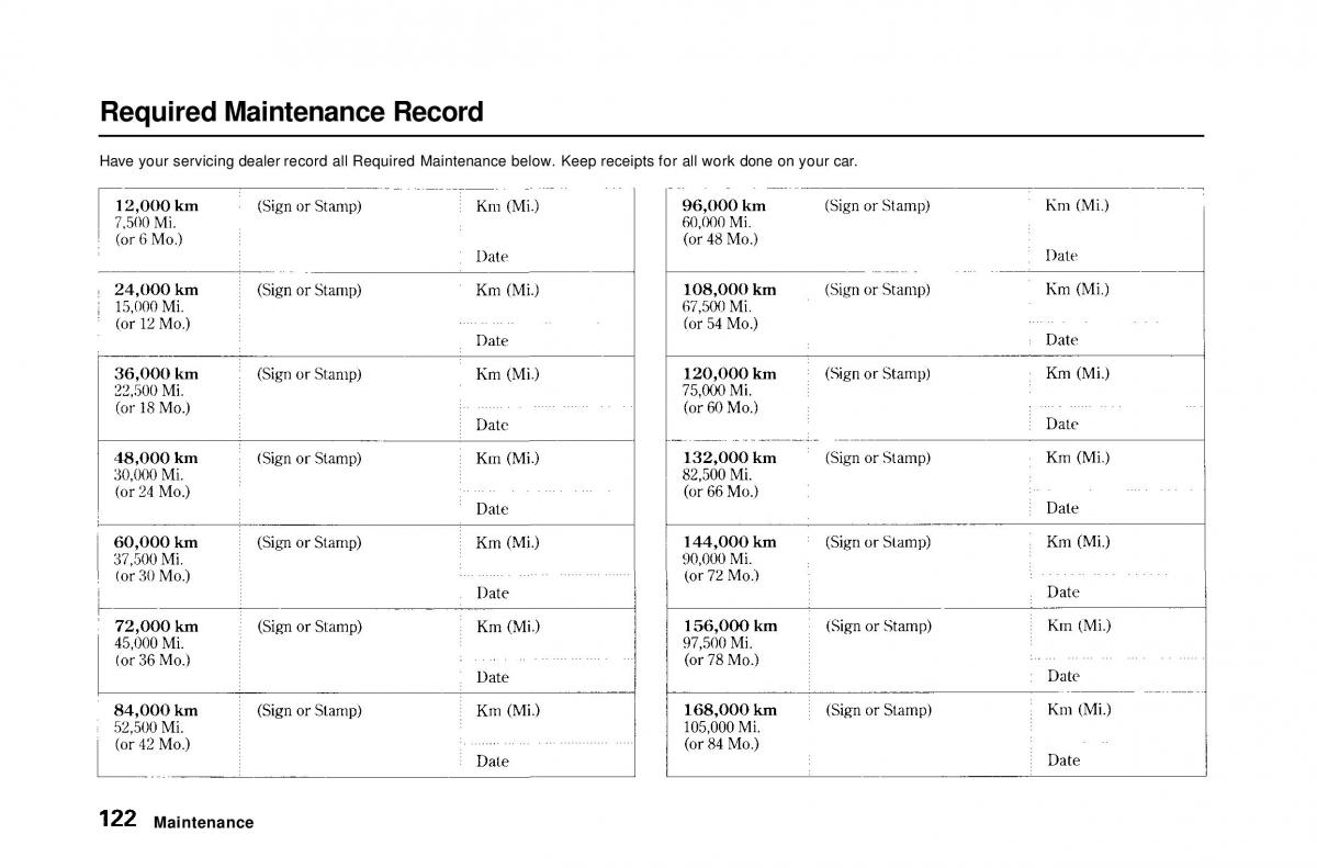 Honda Civic Del Sol CR X owners manual / page 122