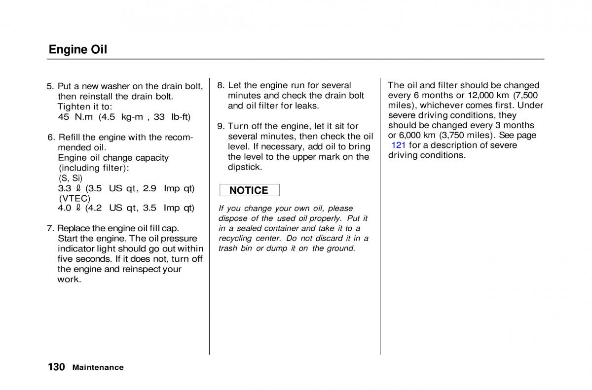 Honda Civic Del Sol CR X owners manual / page 130